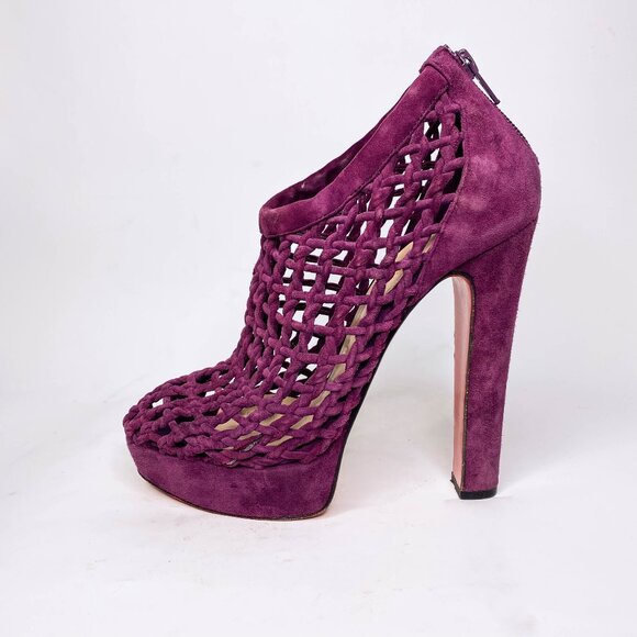 Louboutin Coussin Purple Suede Caged Booties - Picture 2 of 9